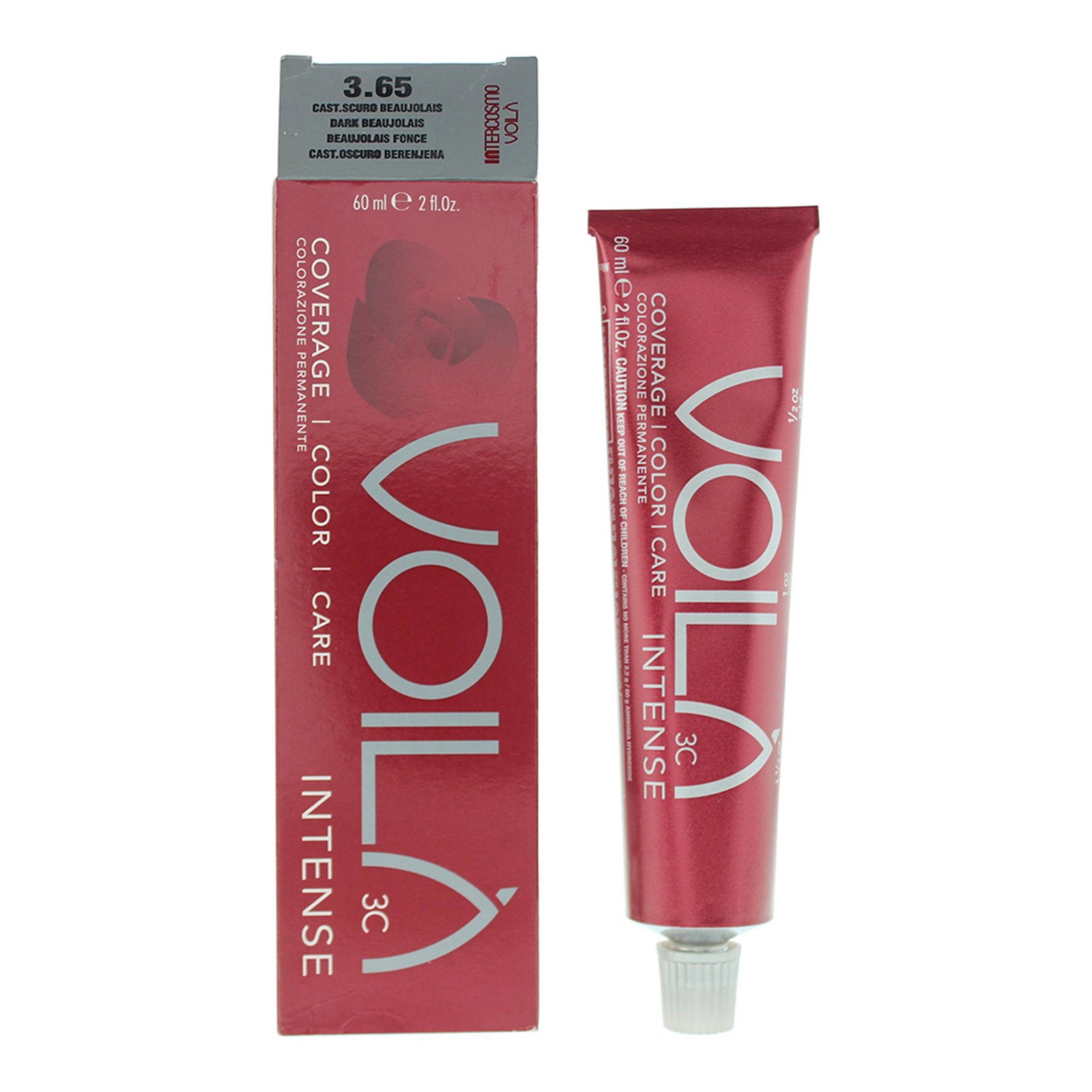 Intercosmo, Voila 3C Intense, Permanent Hair Dye, 3.65 Dark Beaujolais, 60 ml