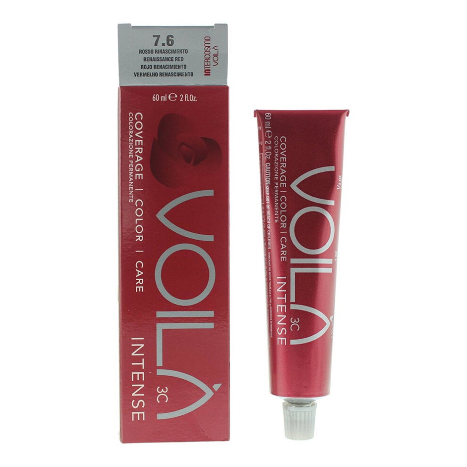 Intercosmo, Voila 3C Intense, Permanent Hair Dye, 7.6 Renaissance Red, 60 ml
