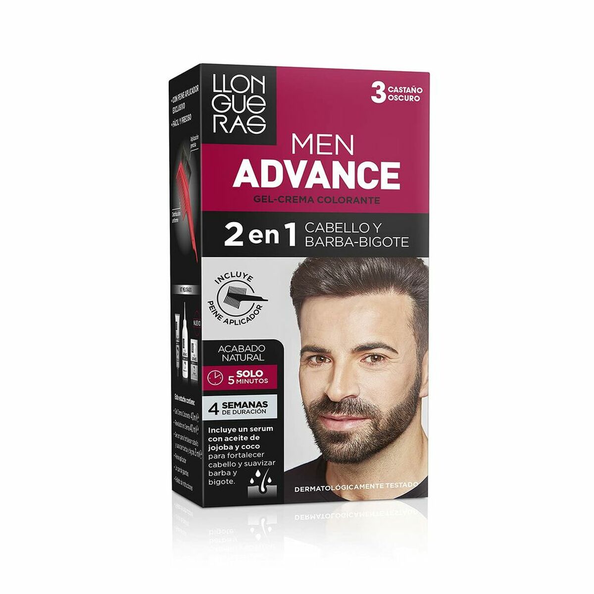 Colouring Cream Llongueras Men Advance 3 - Dark Brown Nº 3-Castano Oscuro Semi-permanent for Men skincare packaging