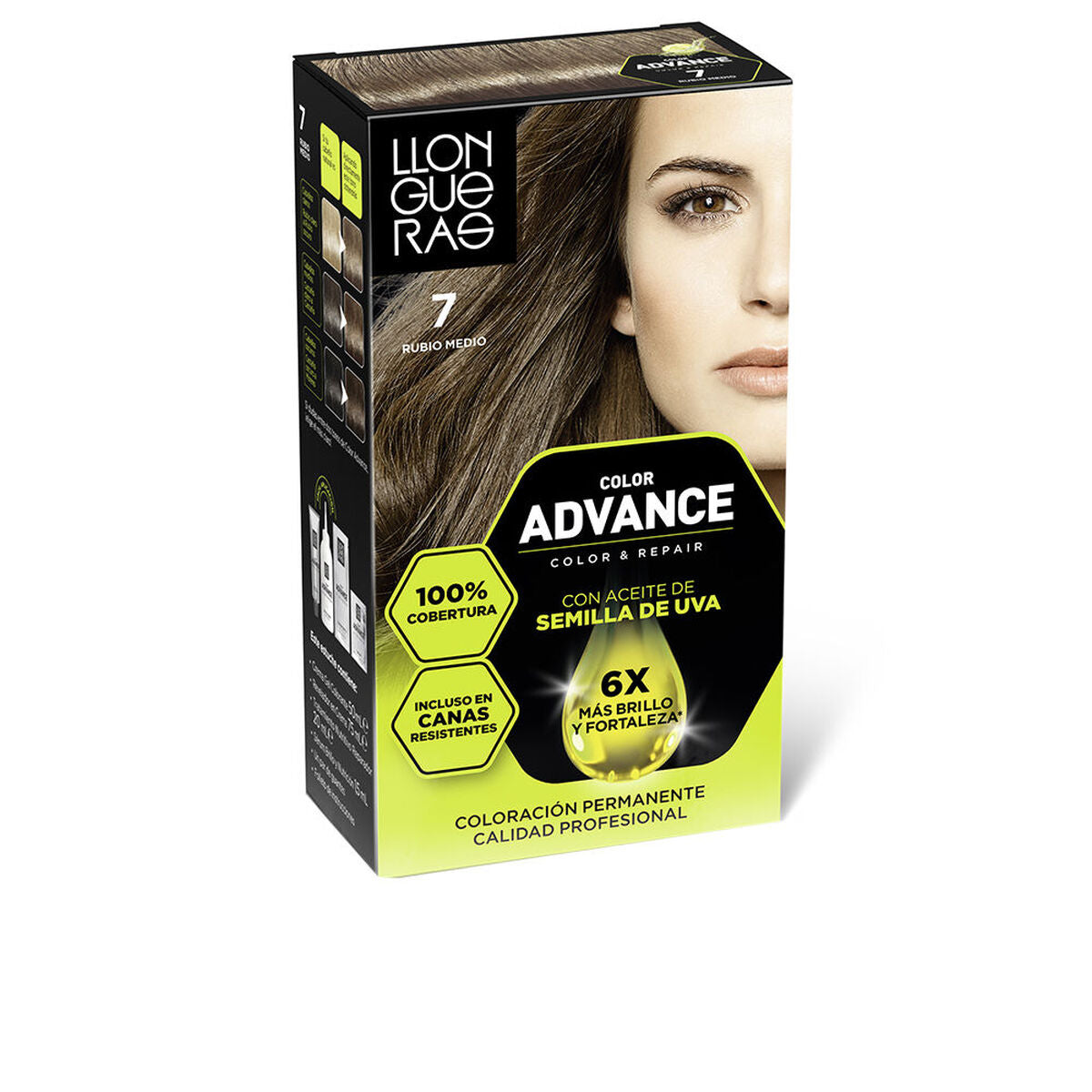 Permanent Dye Llongueras COLOR ADVANCE Nº 7-Rubio Medio (1 Unit) product packaging