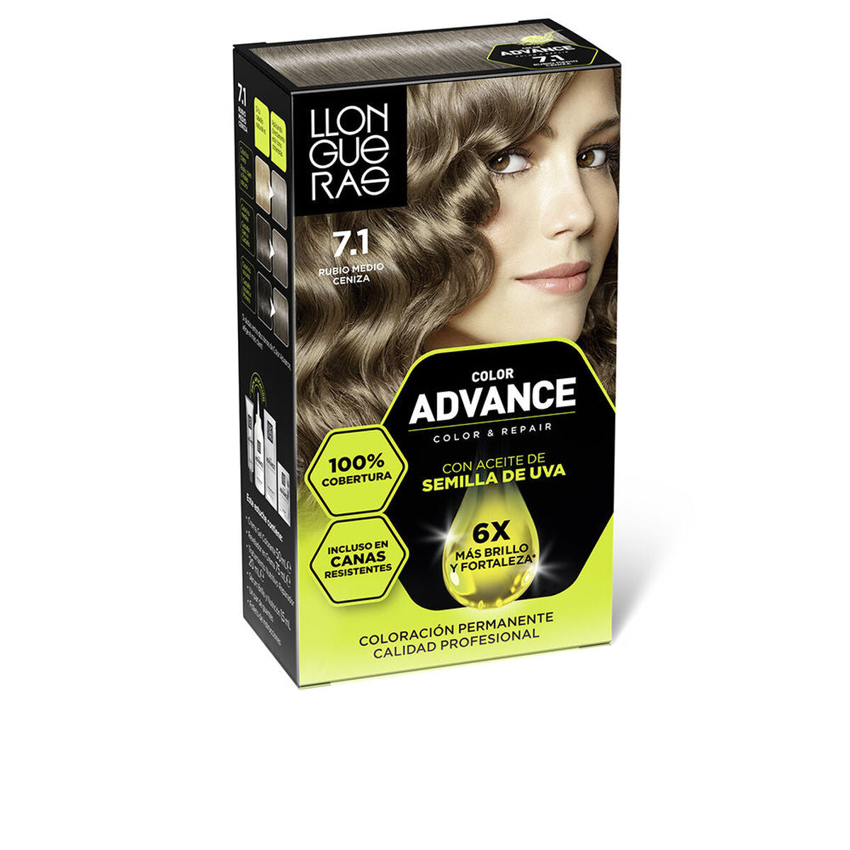 Permanent Colour Llongueras COLOR ADVANCE Nº 7,1-Rubio Ceniza for Women product packaging