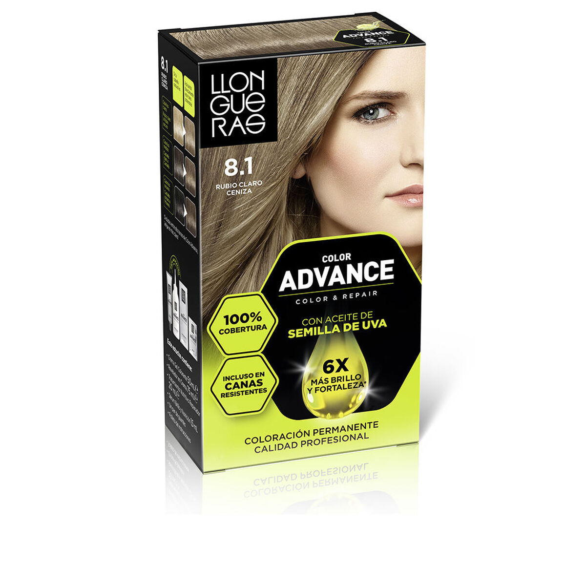 Permanent Colour Llongueras COLOR ADVANCE Nº 8,1-Rubio Claro Ceniza for Women product packaging