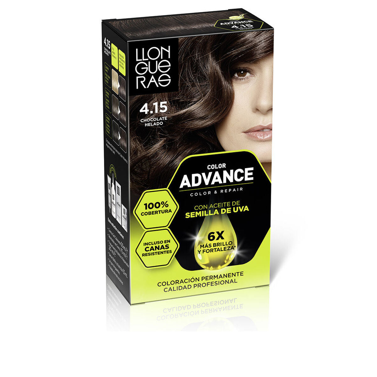 Permanent Colour Llongueras COLOR ADVANCE Nº 4,15-Chocolate Helado for Women product packaging