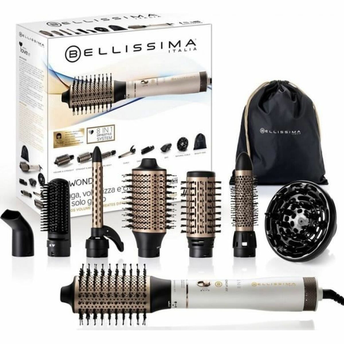 Smoothing Brush Bellissima Air Wonder 8 in 1 1000W Black (8 Units) product packaging