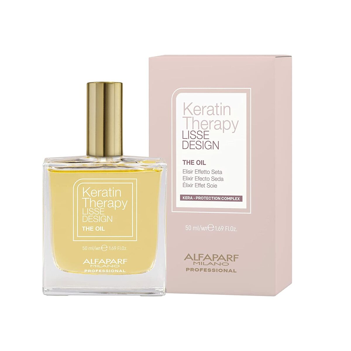 Hair Oil Alfaparf Milano Lisse Design Keratin Therapy 50 ml Silky finish for Women product packaging