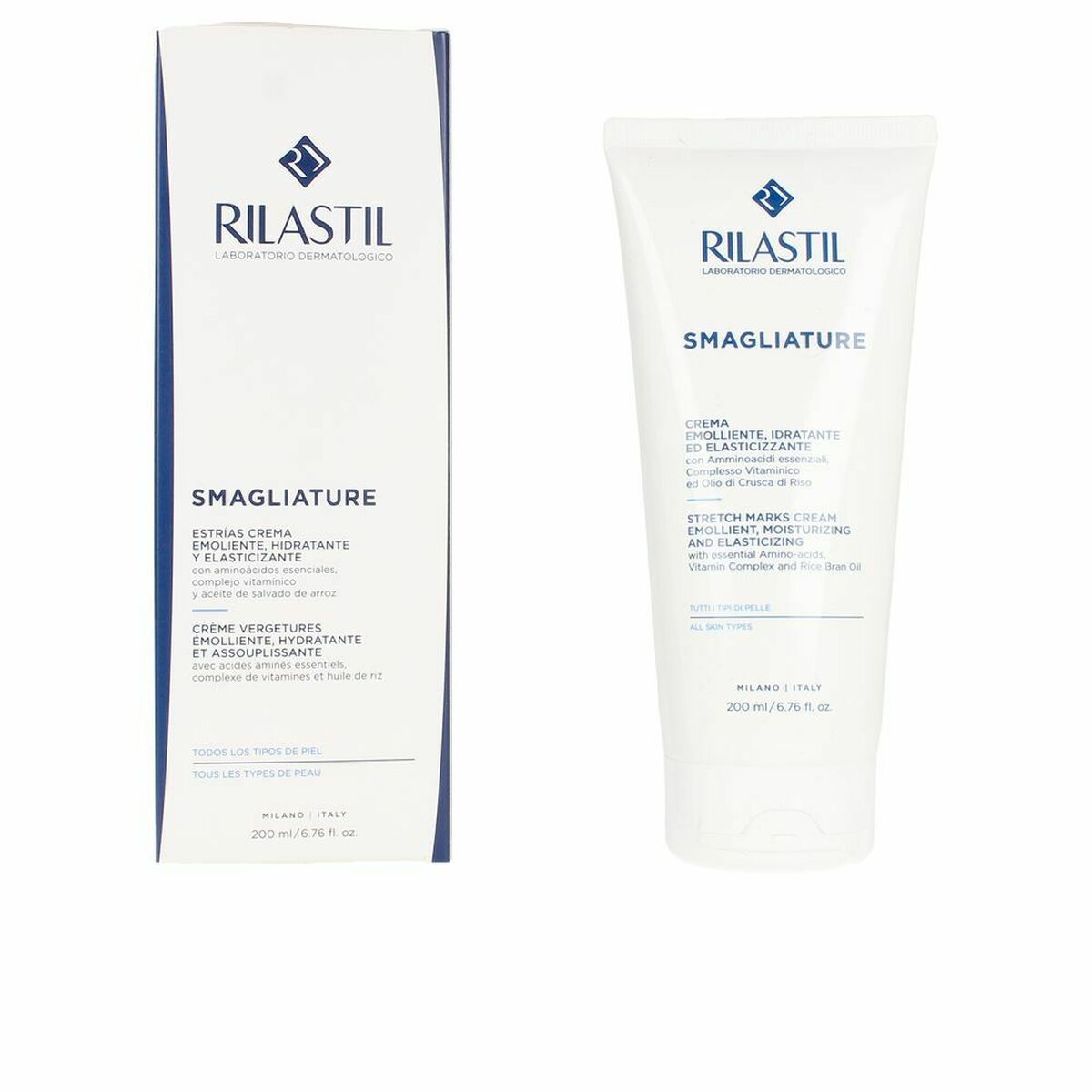 Anti-Stretch Mark Cream Rilastil Smagliature 200 ml for Women skincare packaging