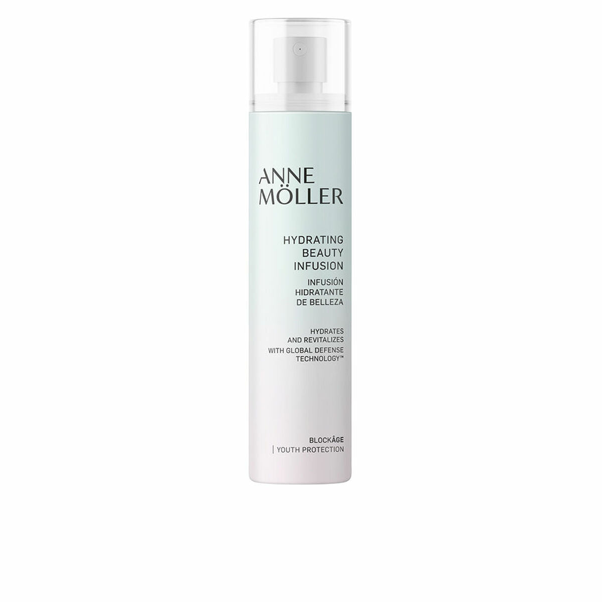 Skincare bottle labeled 'Anne Moller' on a white background