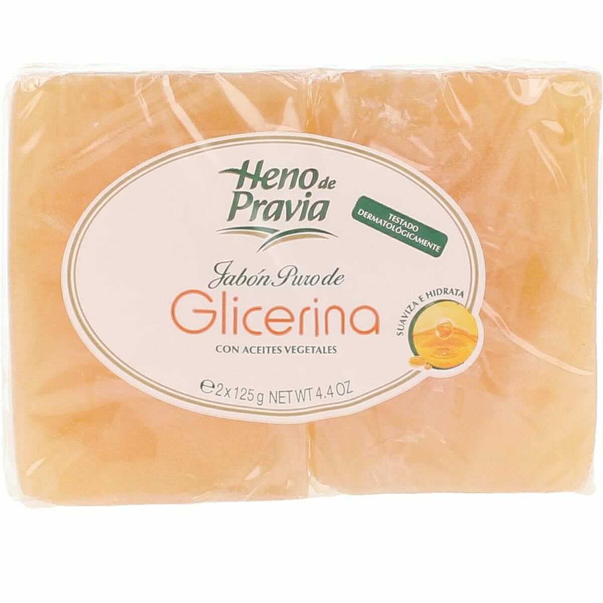 Natural Glycerine Soap Bar Heno De Pravia Aceites Vegetales 125 g 2 Units product packaging