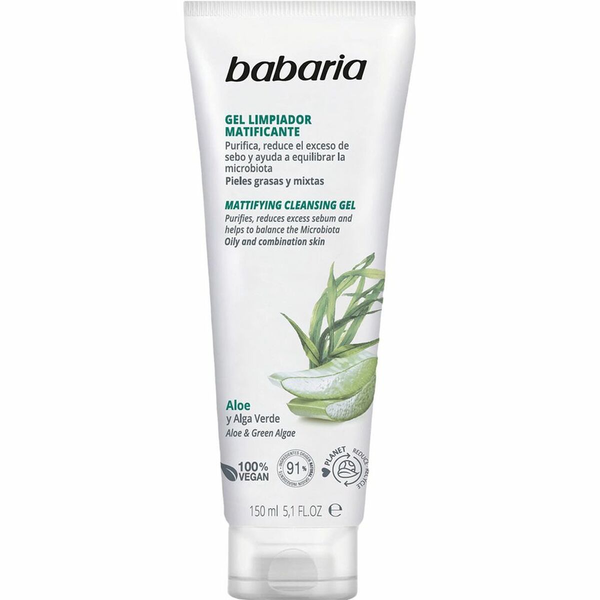 Facial Cleansing Gel Babaria Aloe Vera 150 ml Mattifying finish skincare packaging