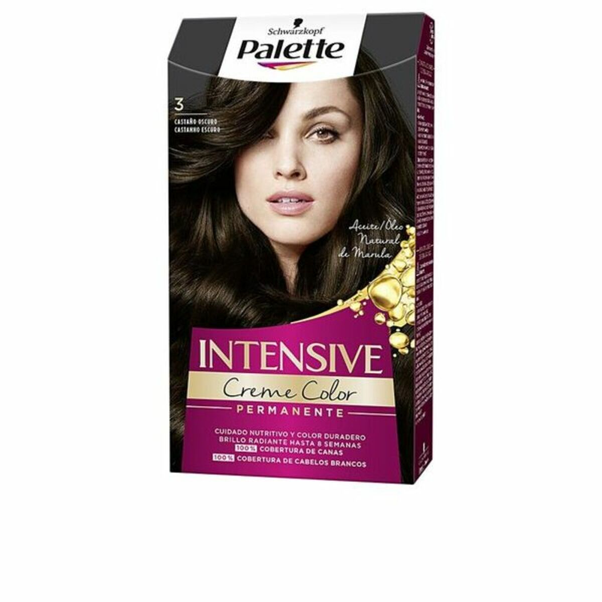 Permanent Dye Schwarzkopf Palette Intensive Dark Brown Nº 3-Castano Oscuro (1 Unit) for Women makeup packaging