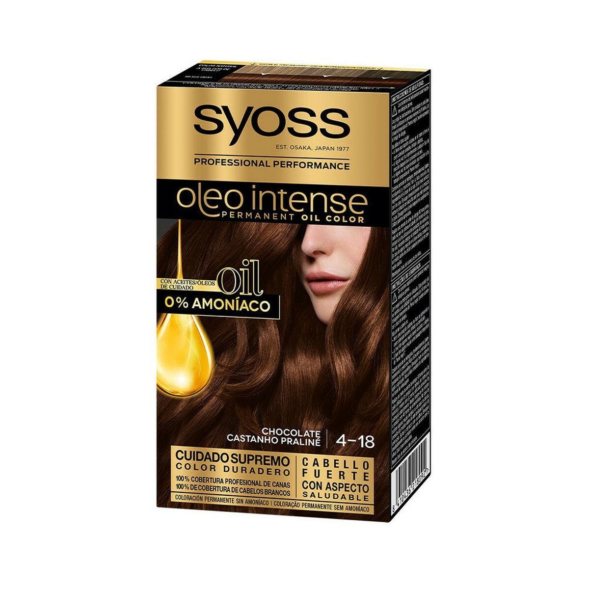 Permanent Dye Syoss Olio Intense Chocolate Nº 4,18 Platinum Blonde Nº 4.18-Chocolate for Women product packaging