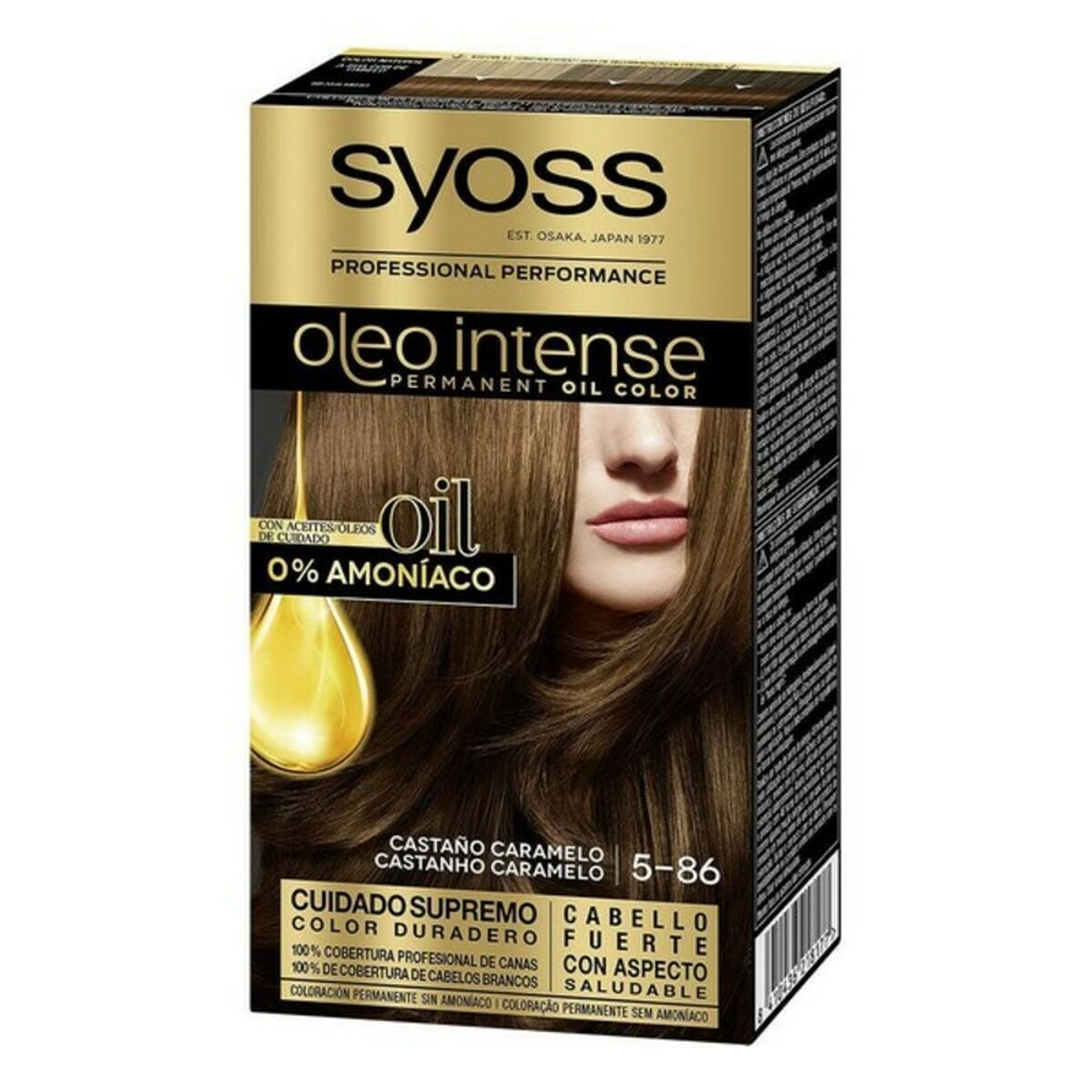 Permanent Dye Syoss Olio Intense Caramel Brown Nº 5,86 Platinum Blonde Nº 5.86-Castano Caramelo for Women product packaging