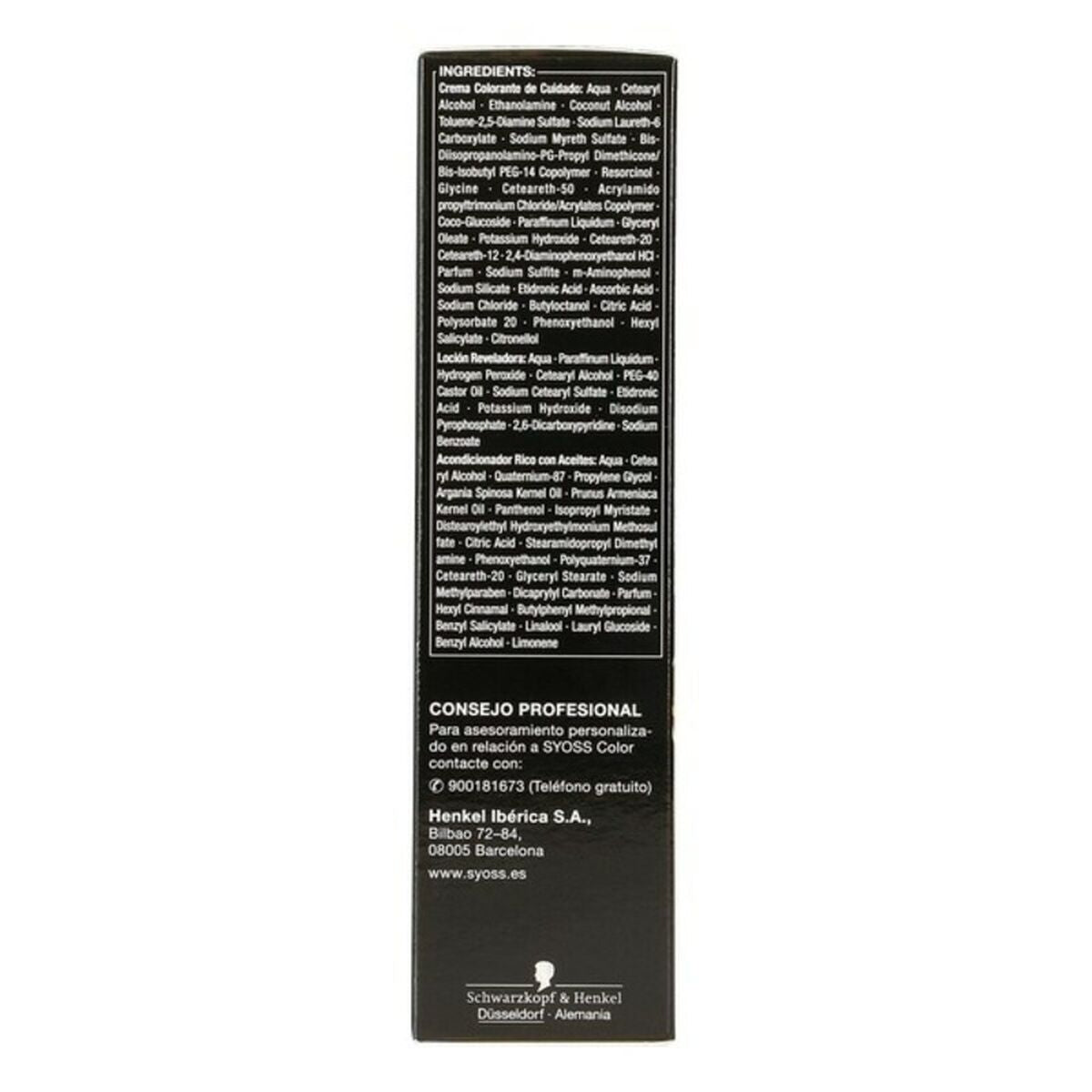 Permanent Dye Syoss Olio Intense Black Intense Nº 1,10 Platinum Blonde Nº 1.10-Negro Intenso for Women product packaging