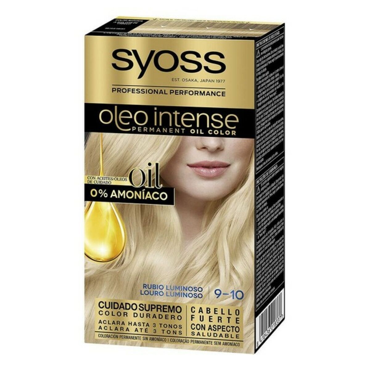 Permanent Dye Syoss Olio Intense Luminous Blonde Nº 9,10 Platinum Blonde Nº 9.10-Rubio Luminoso for Women product packaging