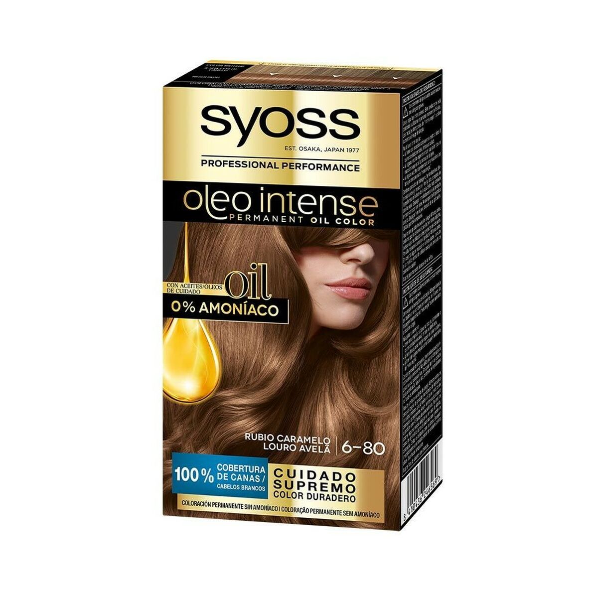 Permanent Dye Syoss Olio Intense Caramel Blonde Nº 6,80 Platinum Blonde Nº 6.80-Rubio Caramelo for Women product packaging