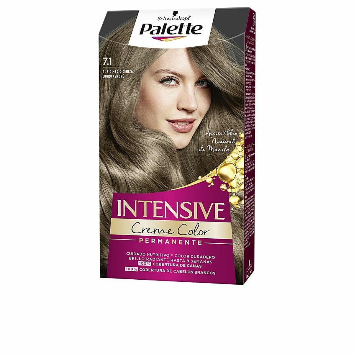 Permanent Dye Schwarzkopf Palette Intensive Nº 7.1-Rubio Medio Ceniza (1 Unit) for Women makeup packaging