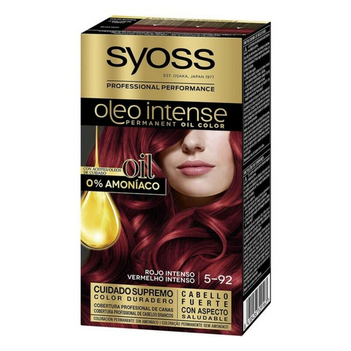 Permanent Dye Syoss Olio Intense Ruby Nº 5,92 Platinum Blonde Nº 5.92-Rojo Intenso for Women product packaging
