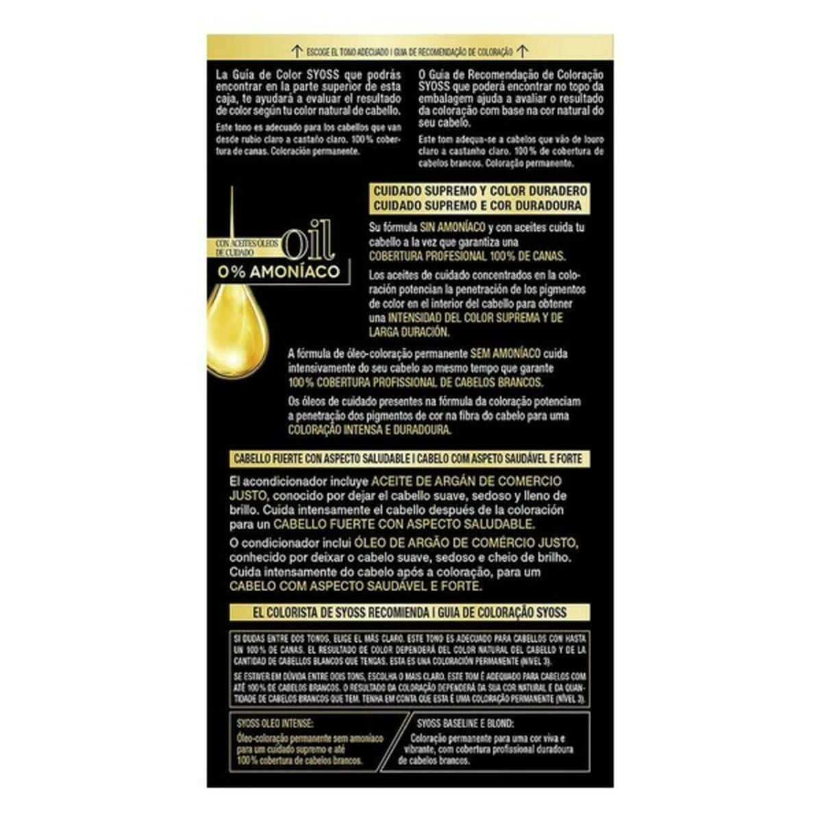 Permanent Dye Syoss Olio Intense Light Ash Blonde Nº 8,50 Platinum Blonde Nº 8.50-Rubio Ceniza for Women product packaging