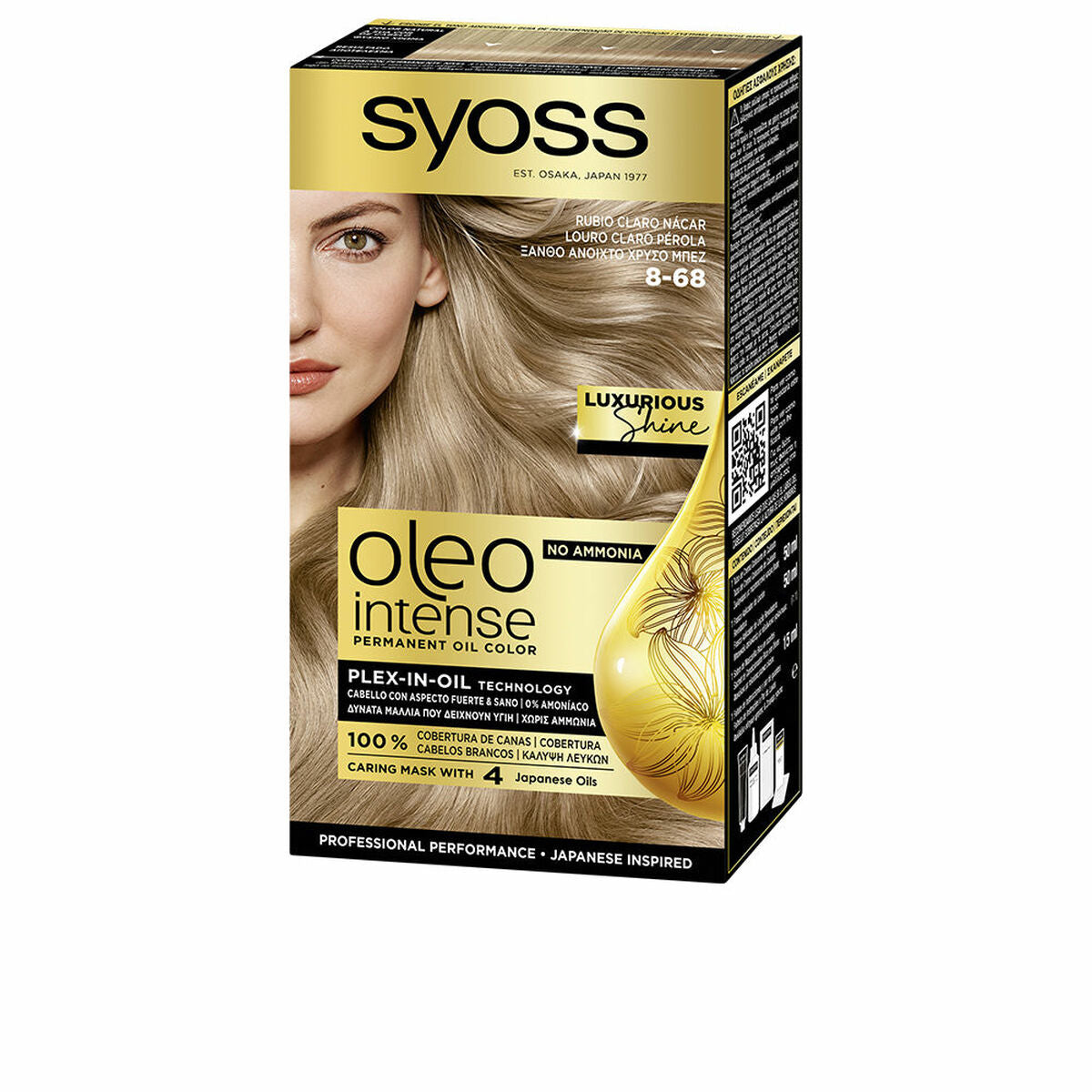 Permanent Dye Syoss Oleo Intense Light Blonde Nº 8-68 Nº 8-68-Rubio Claro Nacar for Women product packaging