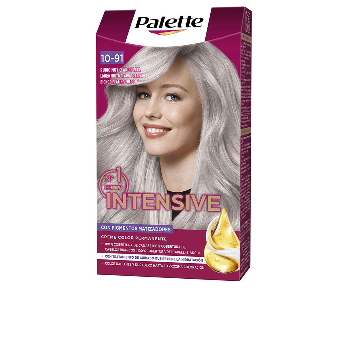 Permanent Dye Schwarzkopf PALETTE INTENSIVE Nº 10.91-RUBIO MUY CLARO PLATA for Women makeup packaging