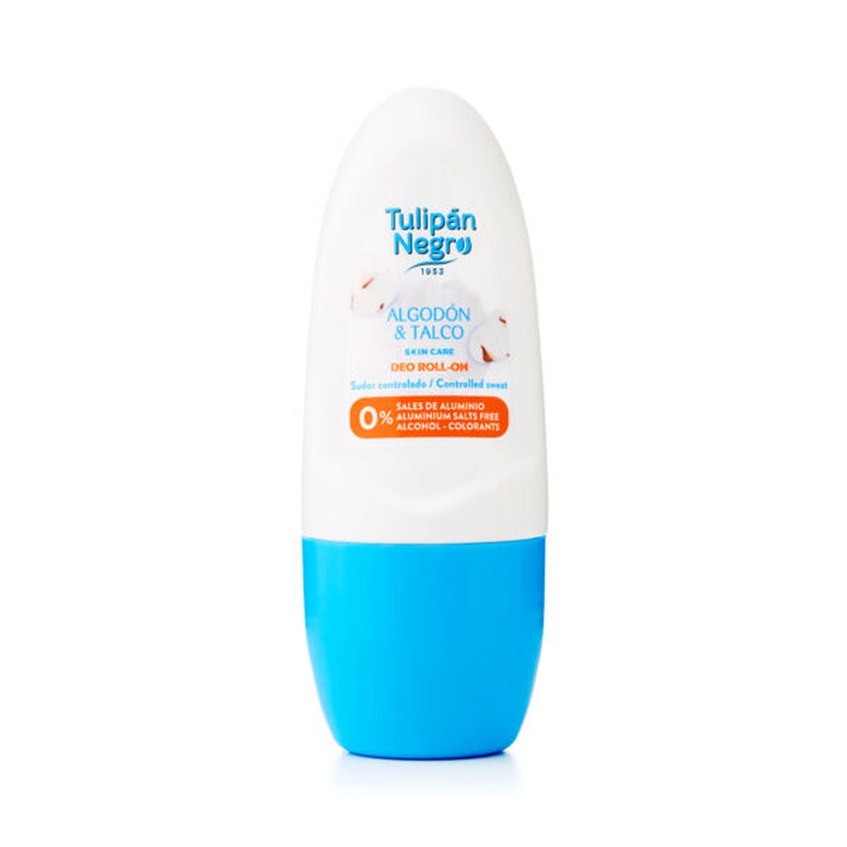 Roll-On Deodorant Tulipán Negro Algodon & Talco 50 ml product packaging