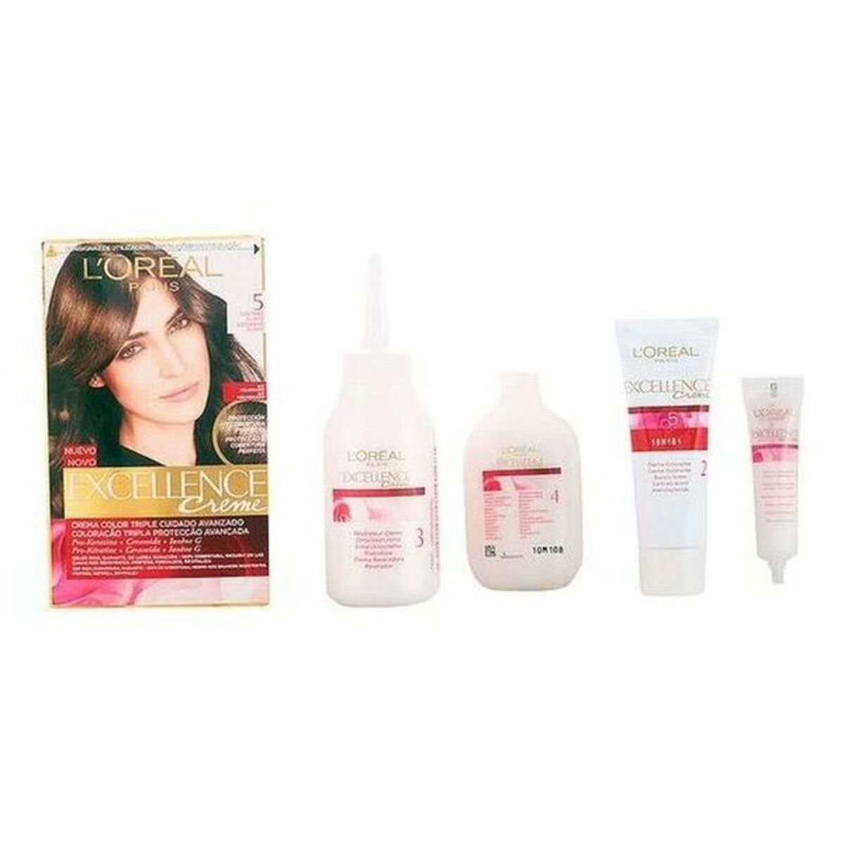 Permanent Dye L'Oreal Make Up EXCELLENCE Nº 5-Castano Claro 192 ml product packaging