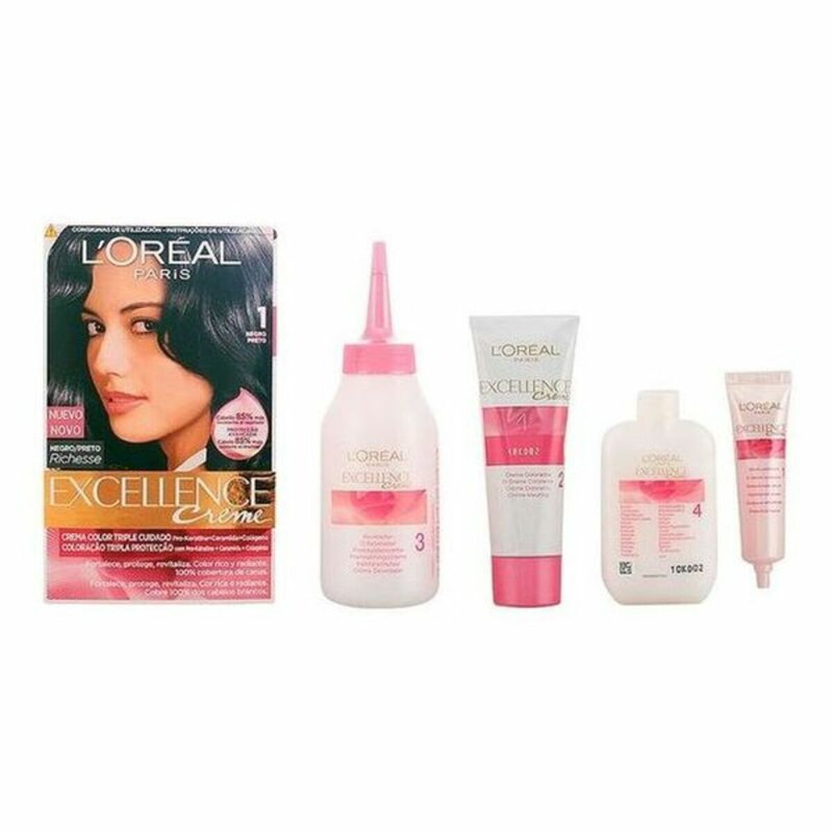 Permanent Dye L'Oreal Make Up Excellence Nº 1 Negro Nº 1-Negro 192 ml product packaging