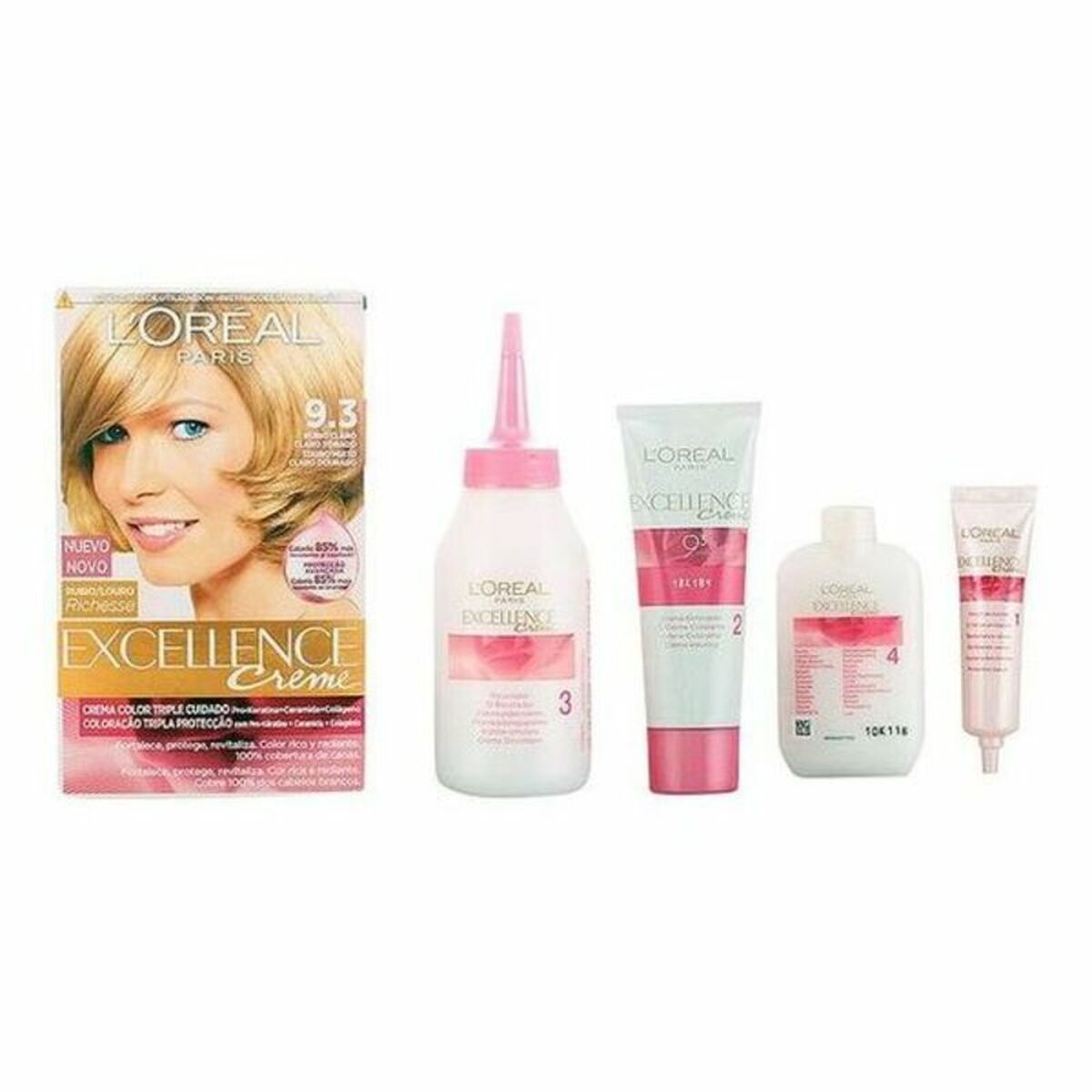 Permanent Dye L'Oreal Make Up Excellence Light Golden Blonde Nº 9,3-Rubio Claro Dorado 192 ml product packaging