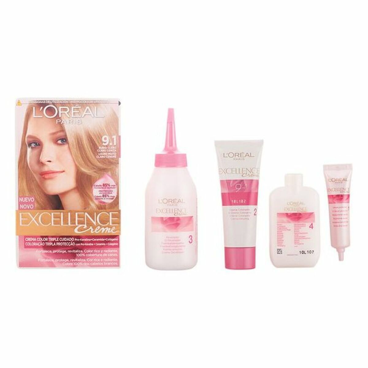 Permanent Dye L'Oreal Make Up Excellence Nº 9,1 Rubio Claro Ceniza Nº 9,1-Rubio Claro Ceniza 192 ml for Women product