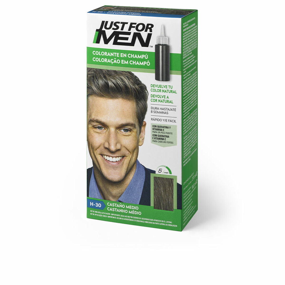 Shampoo Dye Just For Men Colorante Medium Chestnut 30 ml shampoo bottle