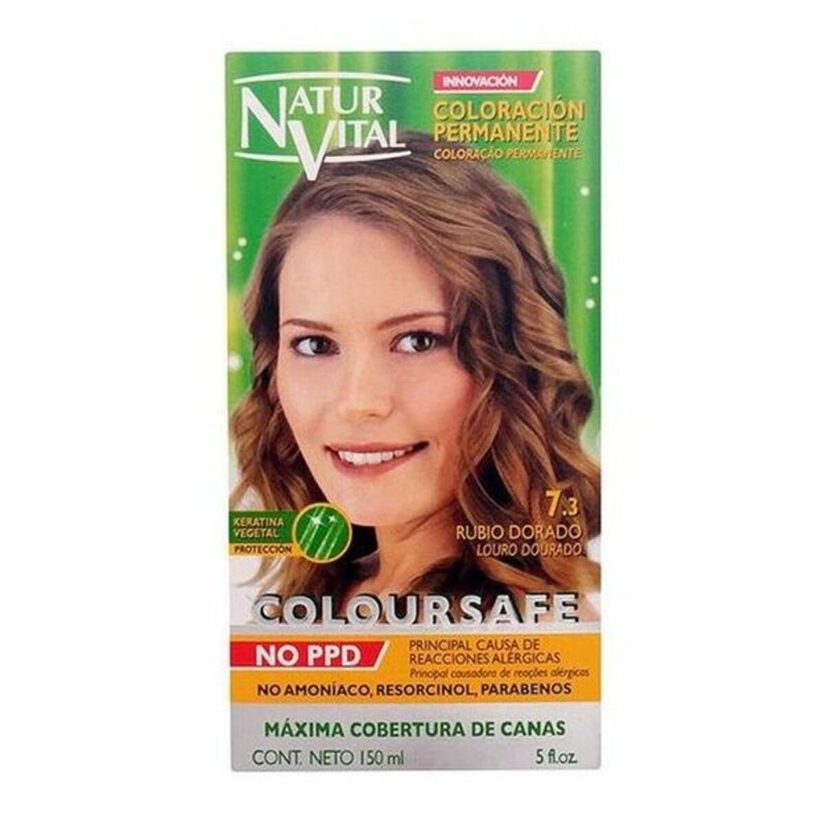Dye No Ammonia Naturaleza y Vida Coloursafe Nº 7.3-rubio dorado 150 ml product packaging