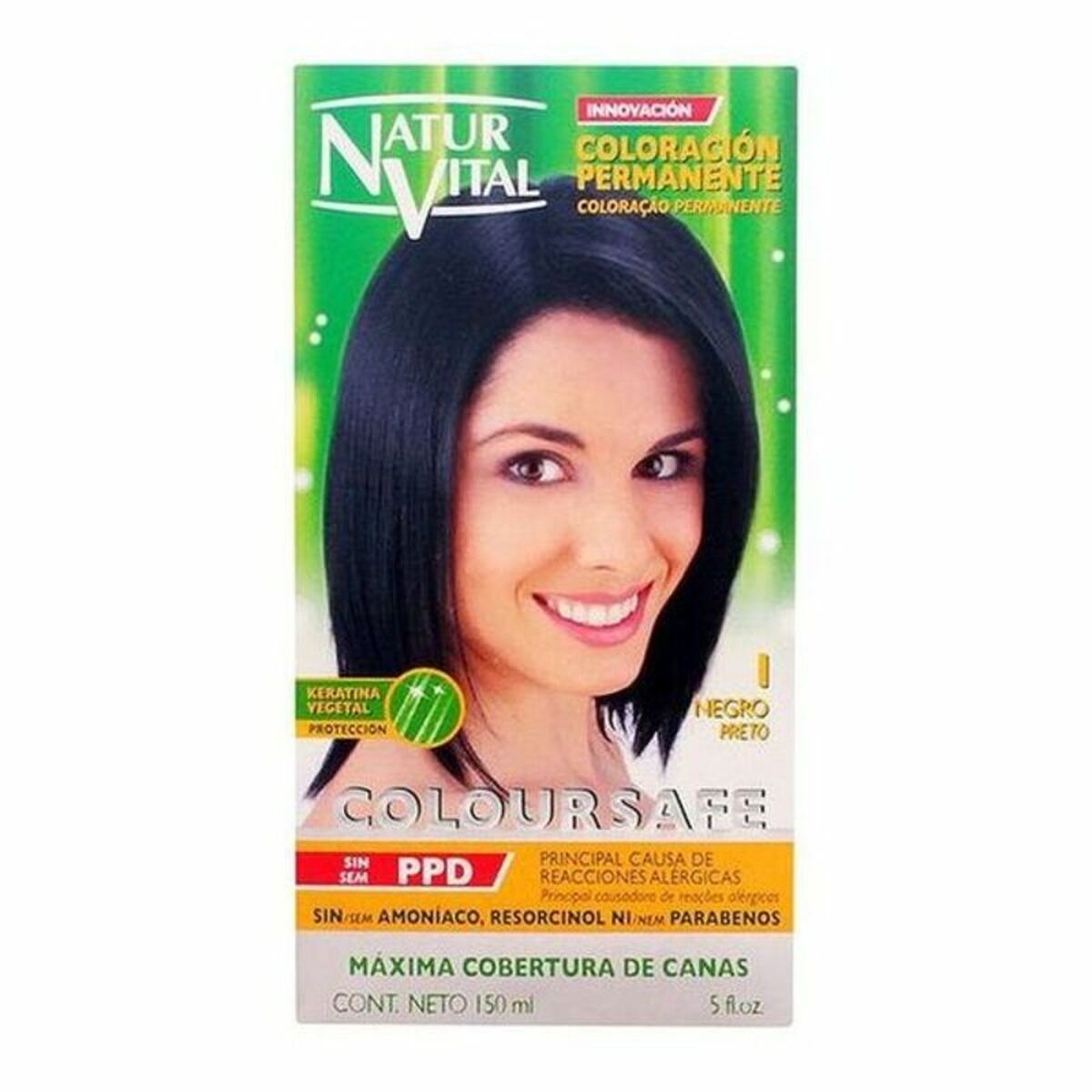Dye No Ammonia Naturaleza y Vida Coloursafe Nº 1-Negro 150 ml product packaging