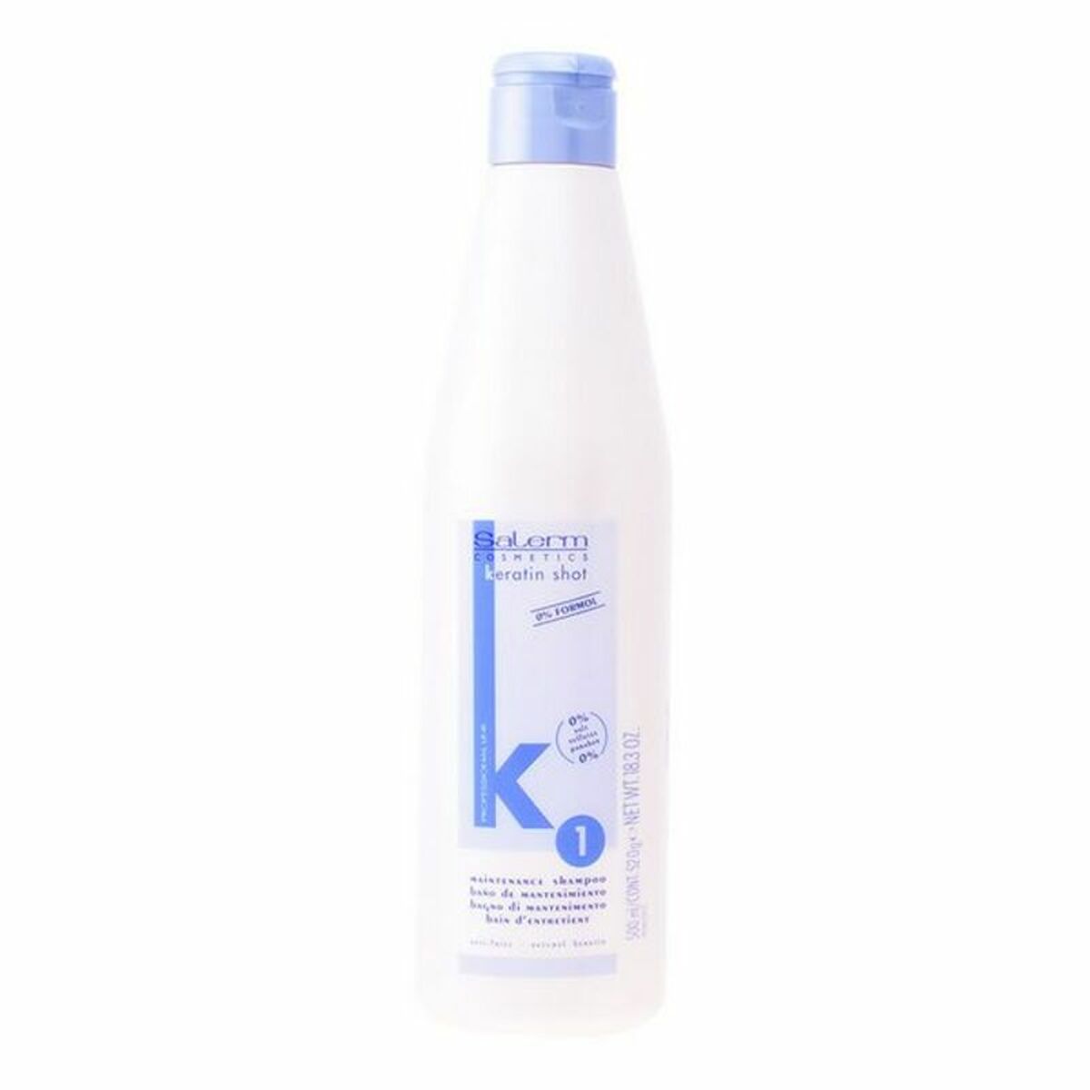 Anti-Frizz Shampoo Salerm Keratin Shot 500 ml shampoo bottle