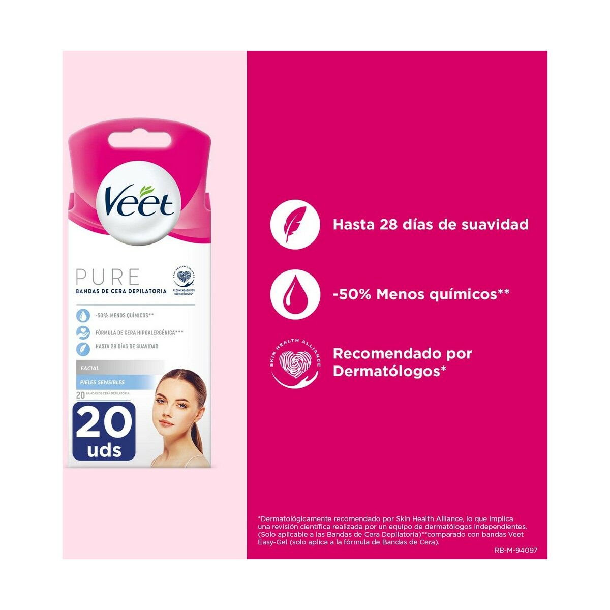 Facial Hair Removal Strips Veet Sensitive skin 20 Units product packaging