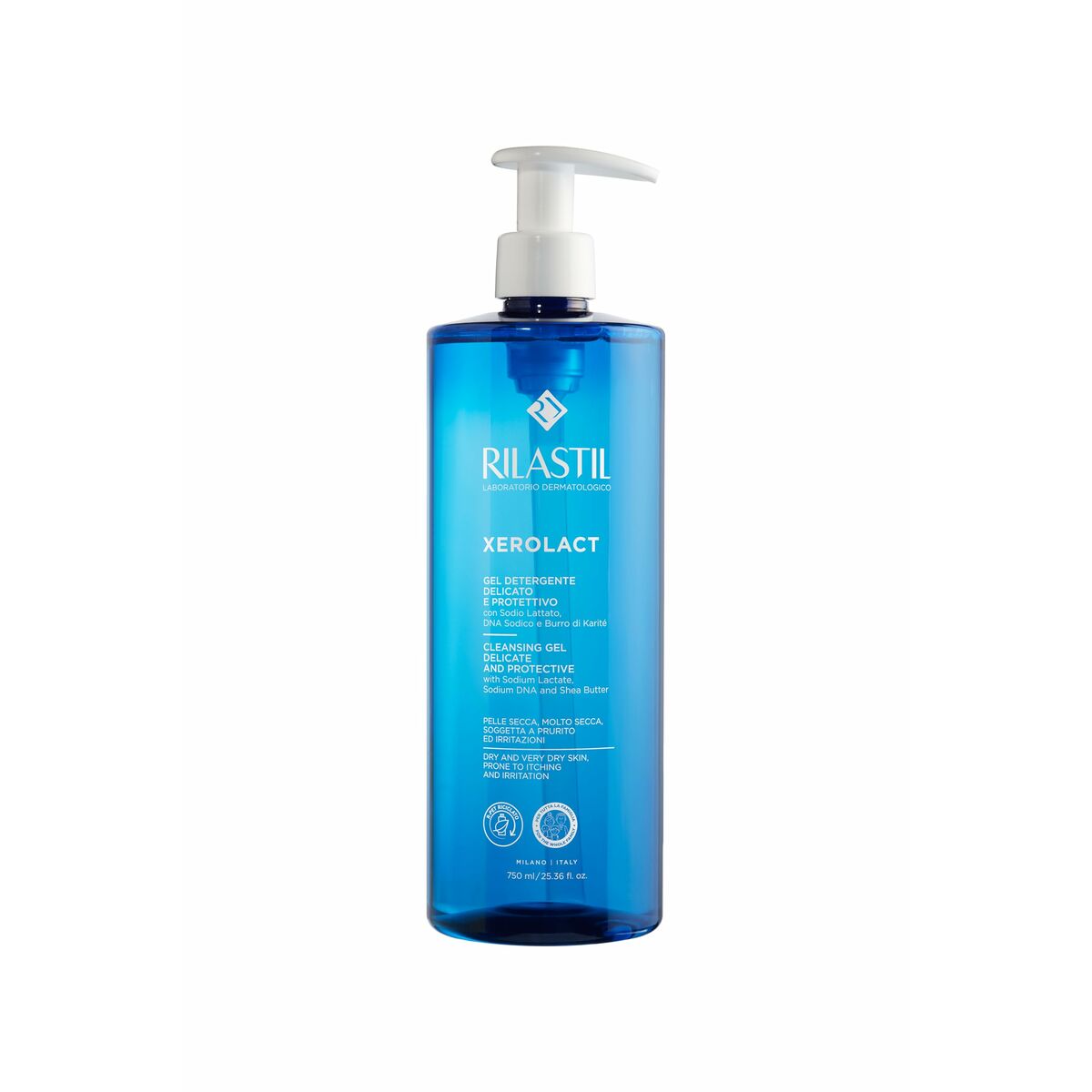 Facial Cleansing Gel Rilastil XEROLACT 750 ml skincare packaging