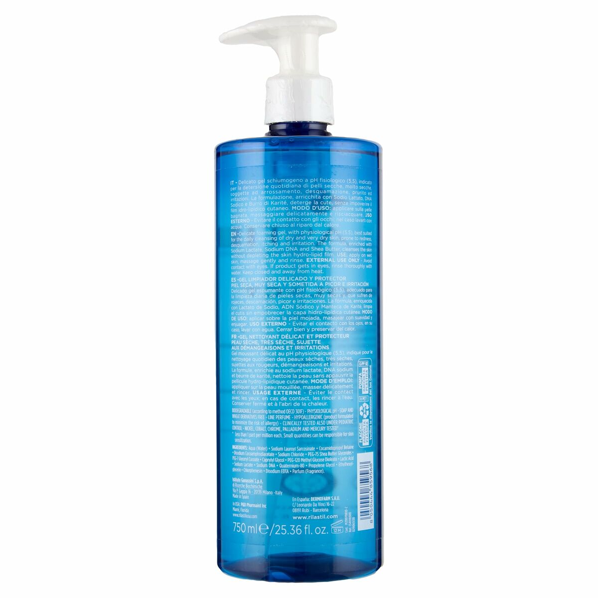 Facial Cleansing Gel Rilastil XEROLACT 750 ml skincare packaging