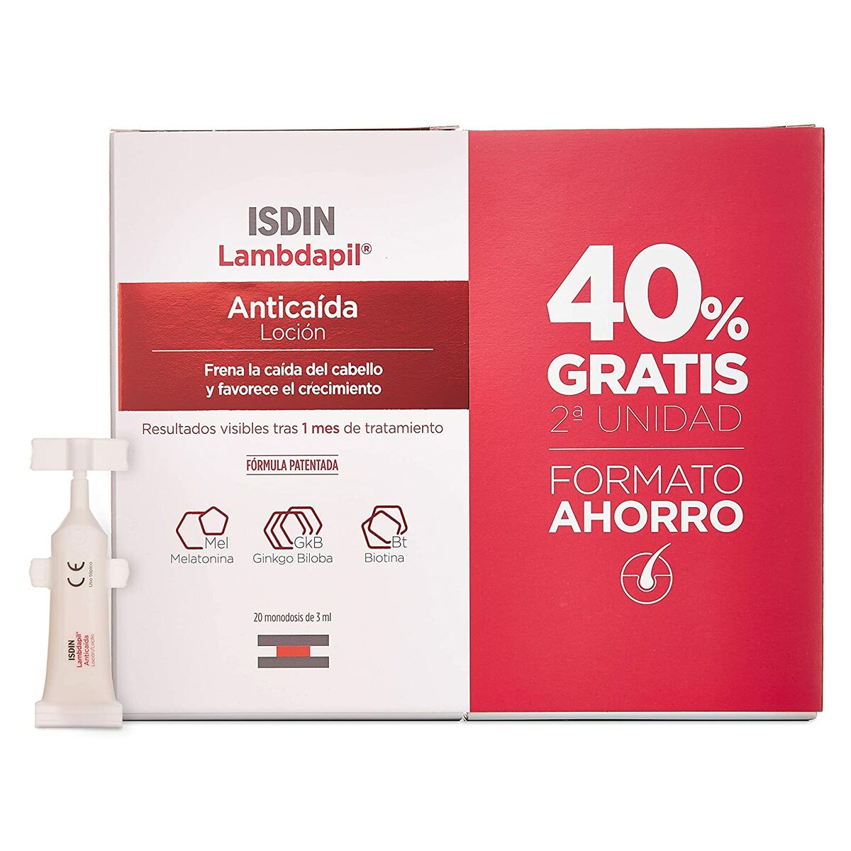 Anti-Hair Loss Care Isdin Lambdapil Single Dose 40 Units (20 Units) product packaging