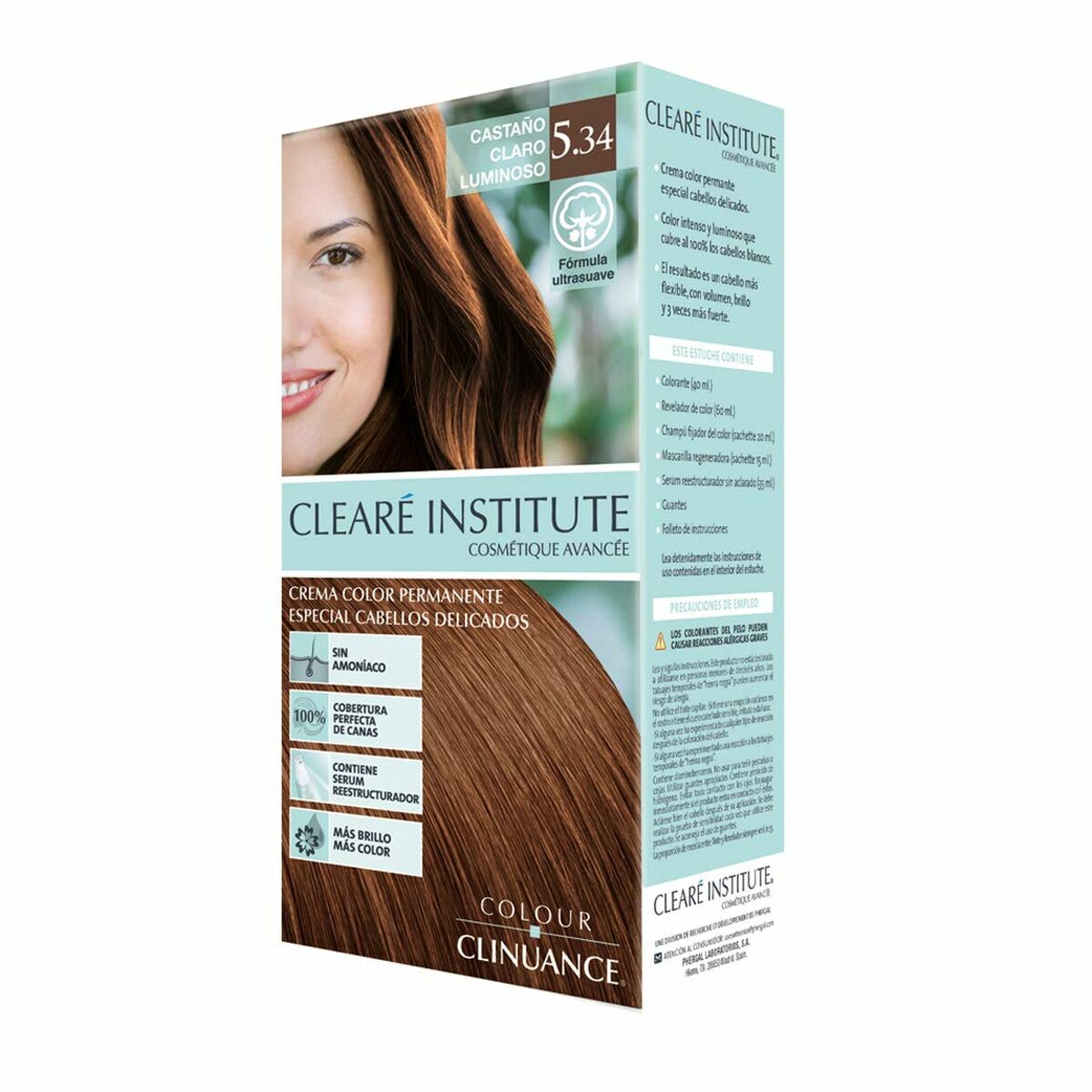 Permanent Colour Creme Clearé Institute Colour Clinuance Nº 5.34-castaño claro luminoso for Women skincare packaging