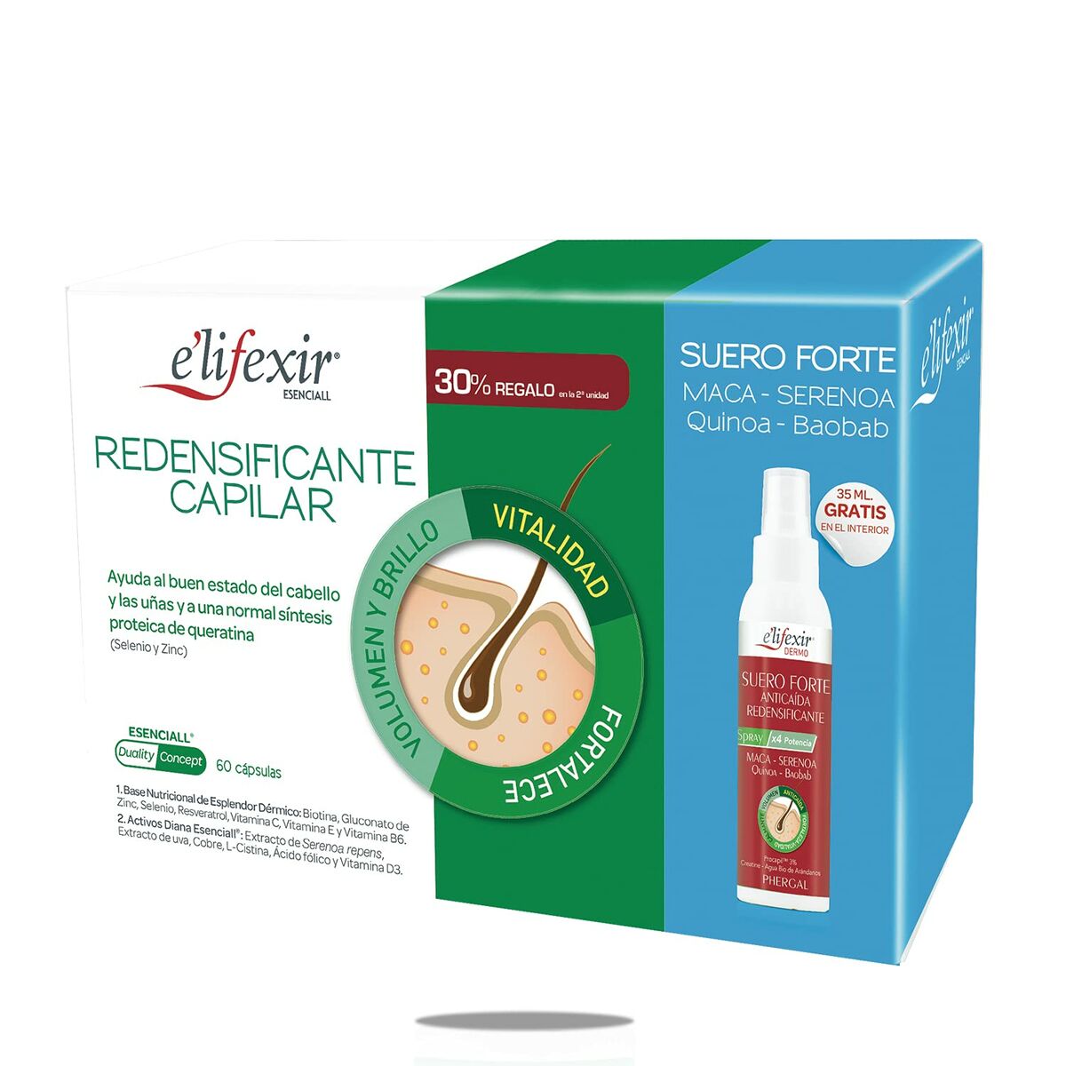Strengthening Hair Care Elifexir Esenciall Redensificante Capilar Cápsulas 2 Pieces product packaging