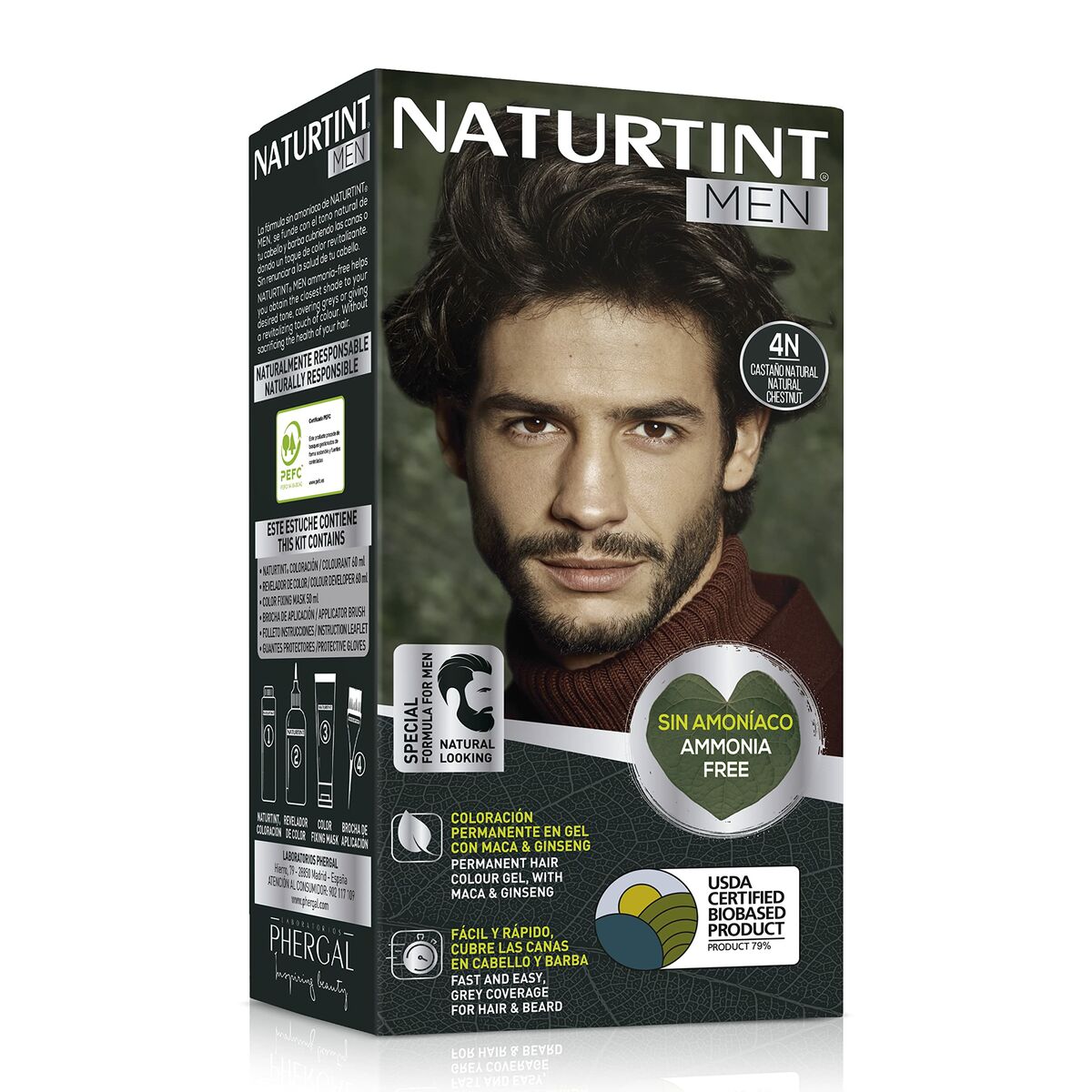 Permanent Dye Naturtint MEN Nº 4n-Castano Natural product packaging