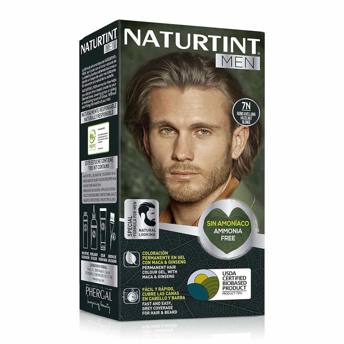 Permanent Dye Naturtint MEN Nº 7n-Rubio Avellana product packaging