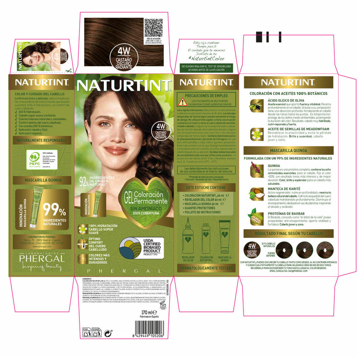 Permanent Dye Naturtint COLORACIÓN 4W-Castaño Oscuro Radiante 170 ml for Women product packaging