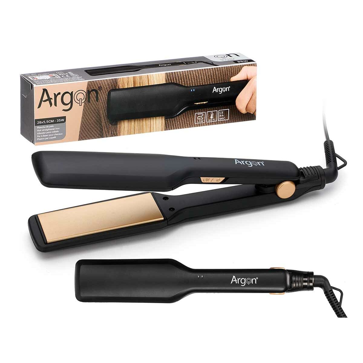 Hair Straightener Argon Black Golden 35 W product packaging