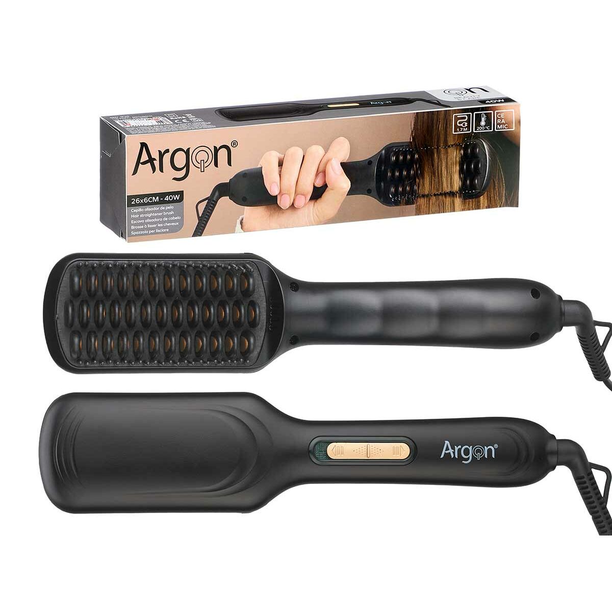 Smoothing Brush Argon Black Golden Metal Ceramic Plastic 40 W product packaging
