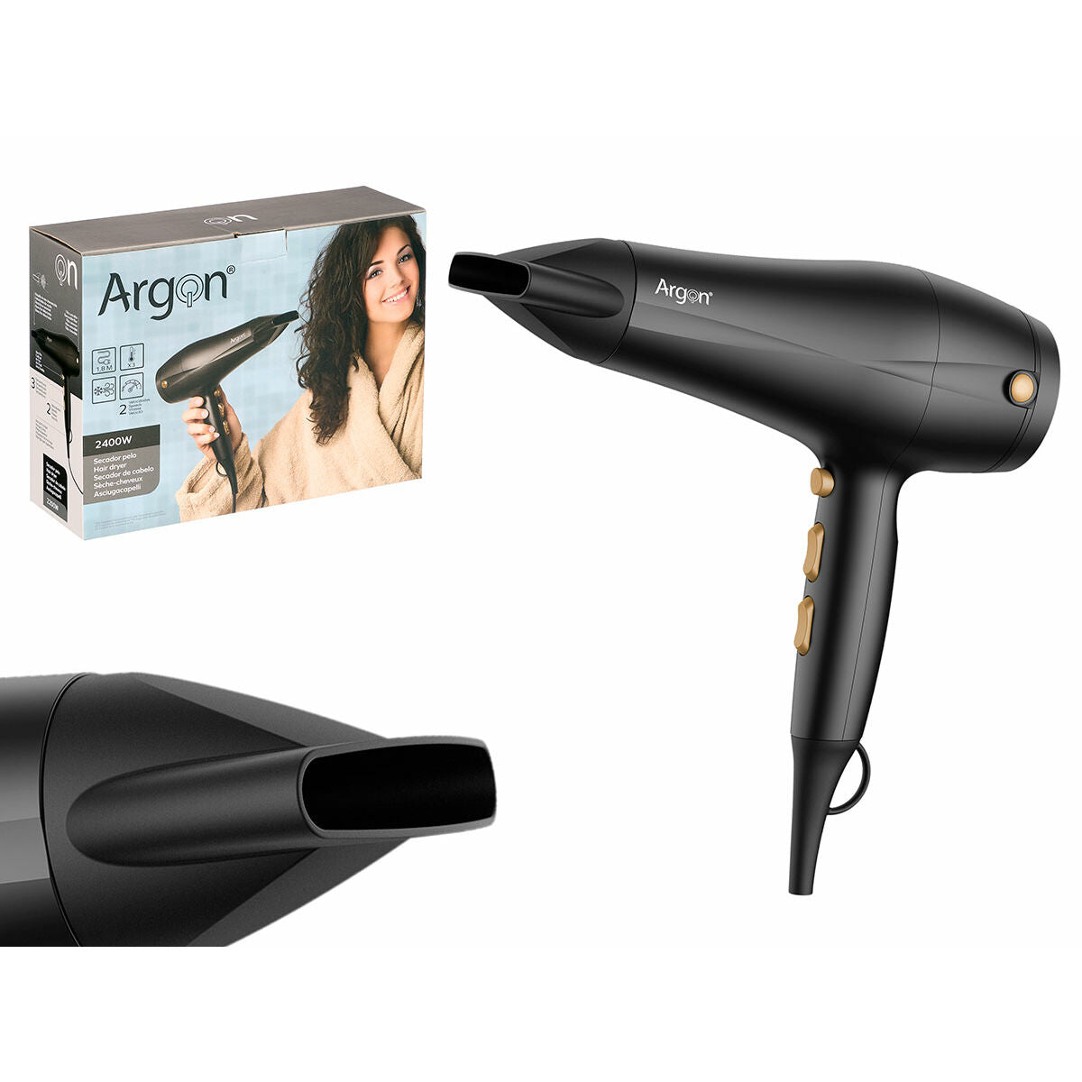 Hairdryer Argon Black Golden 2400 W product packaging