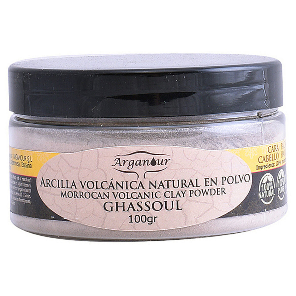 Clay Mask for Face and Hair Ghassoul Arganour (100 g) hair mask packaging