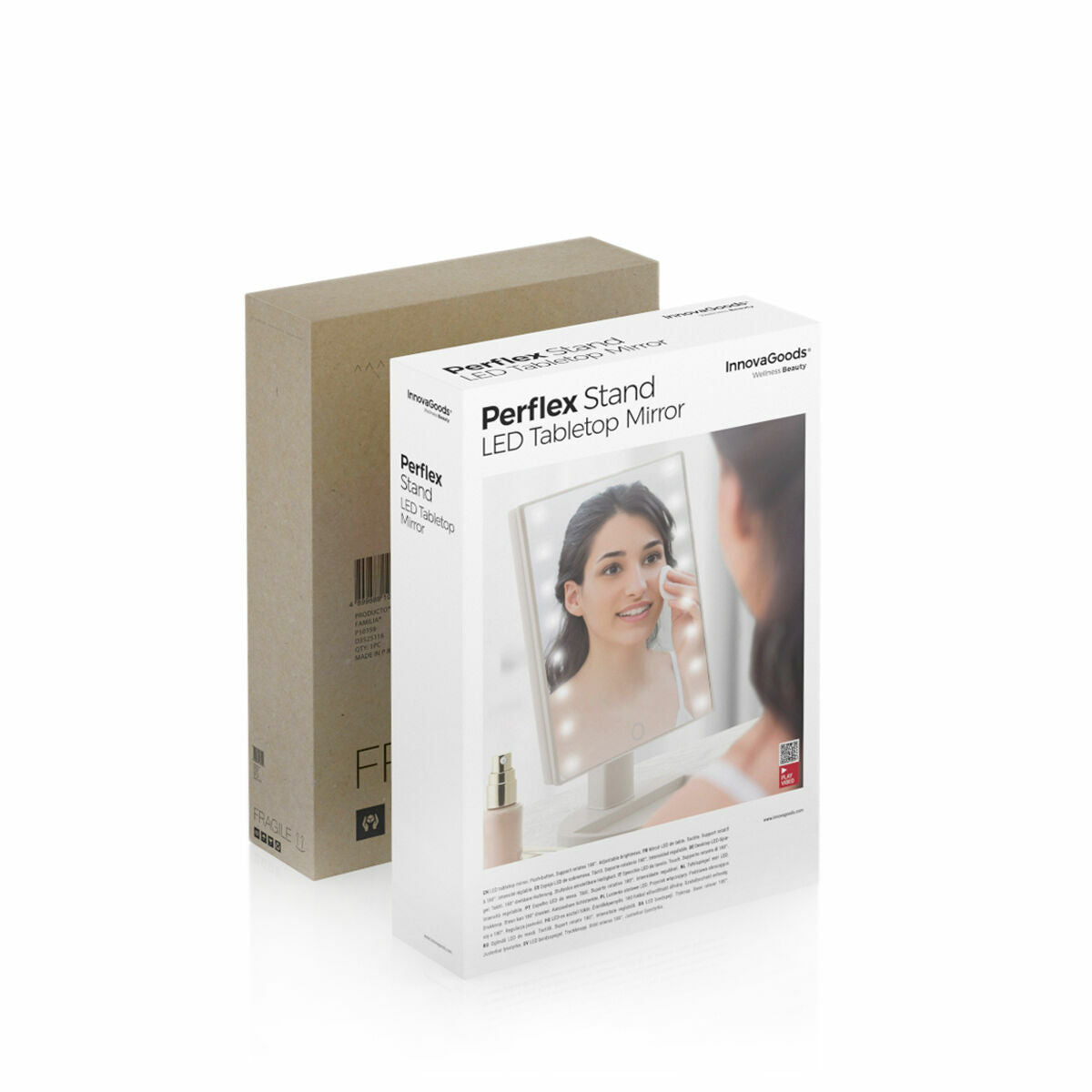 Tabletop Touch LED Mirror Perflex InnovaGoods product packaging