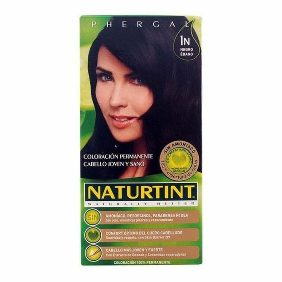 Dye No Ammonia Naturtint N Ebony Black 170 ml for Women product packaging