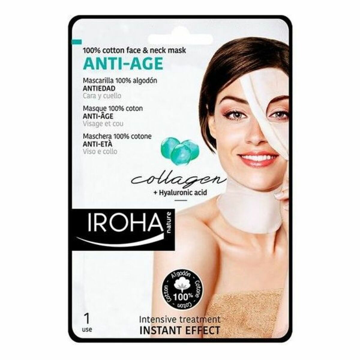 Anti-Ageing Revitalising Mask Iroha Cotton Face Neck Mask (1 Unit) for Women mask packaging