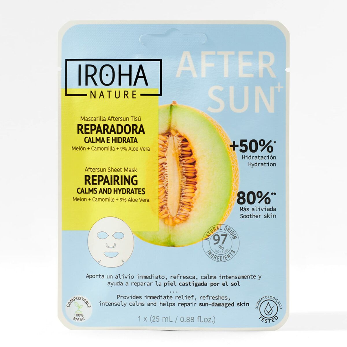 Facial Mask Iroha Repairing calms and hydrates Melon (1 Unit) for Women mask packaging